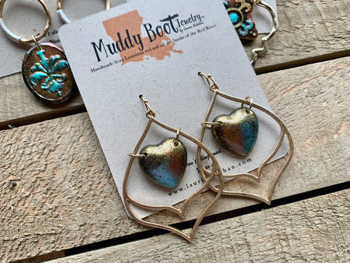 Muddy Heart in Gold Teardrop earrings