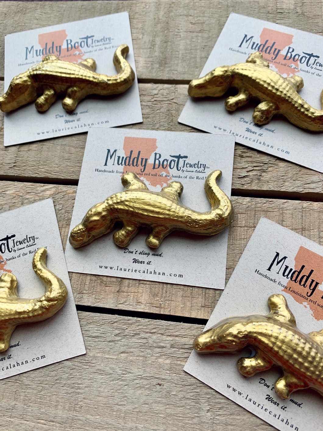 Metallic Gold Mudbuddy Alligator Pin