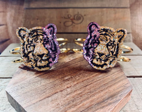 Tiger Head Hinged Cuff Bracelet