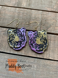 LSU Tiger Head Dangle Earrings