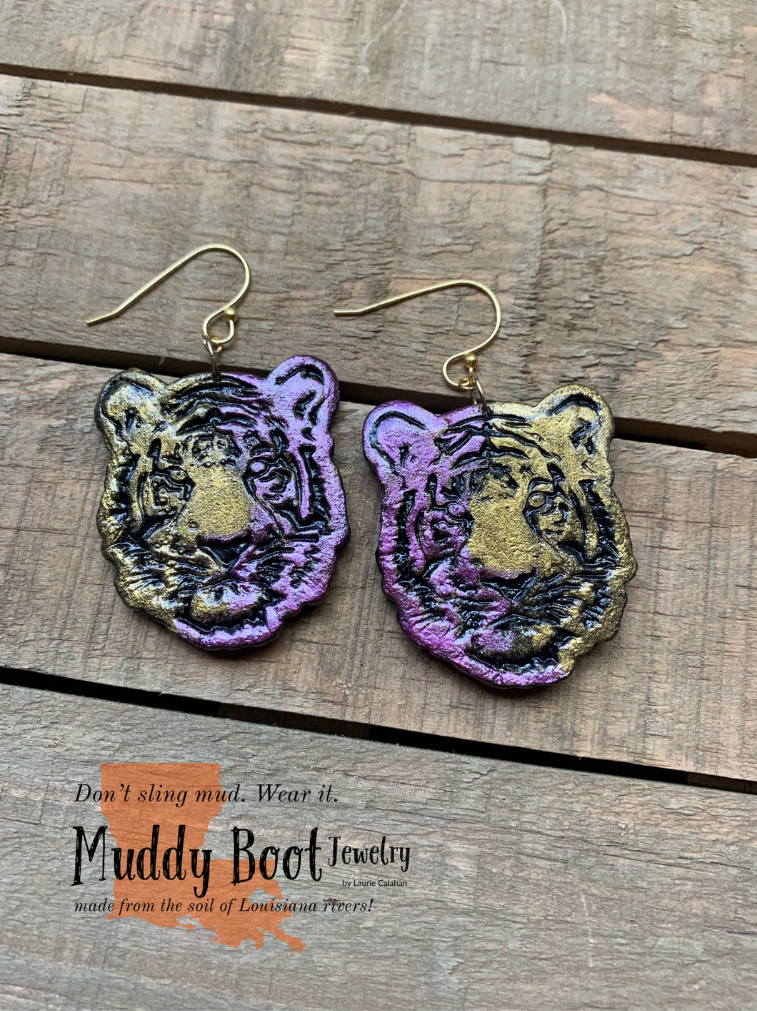 LSU Tiger Head Dangle Earrings